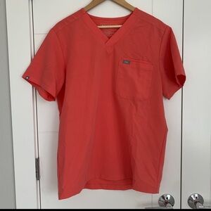 Figs Hot Coral scrub top